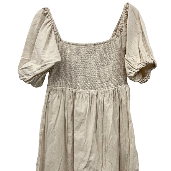 7 For All Mankind Cotton Linen Puff Sleeve Dress Light Beige Size Small - Picture 4 of 5